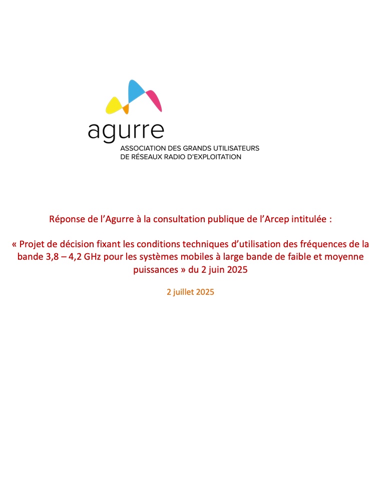 Projet de décision fixant les conditions techniques d’utilisation des fréquences de la bande 3,8 – 4,2 GHz pour les systèmes mobiles à large bande de faible et moyenne puissances