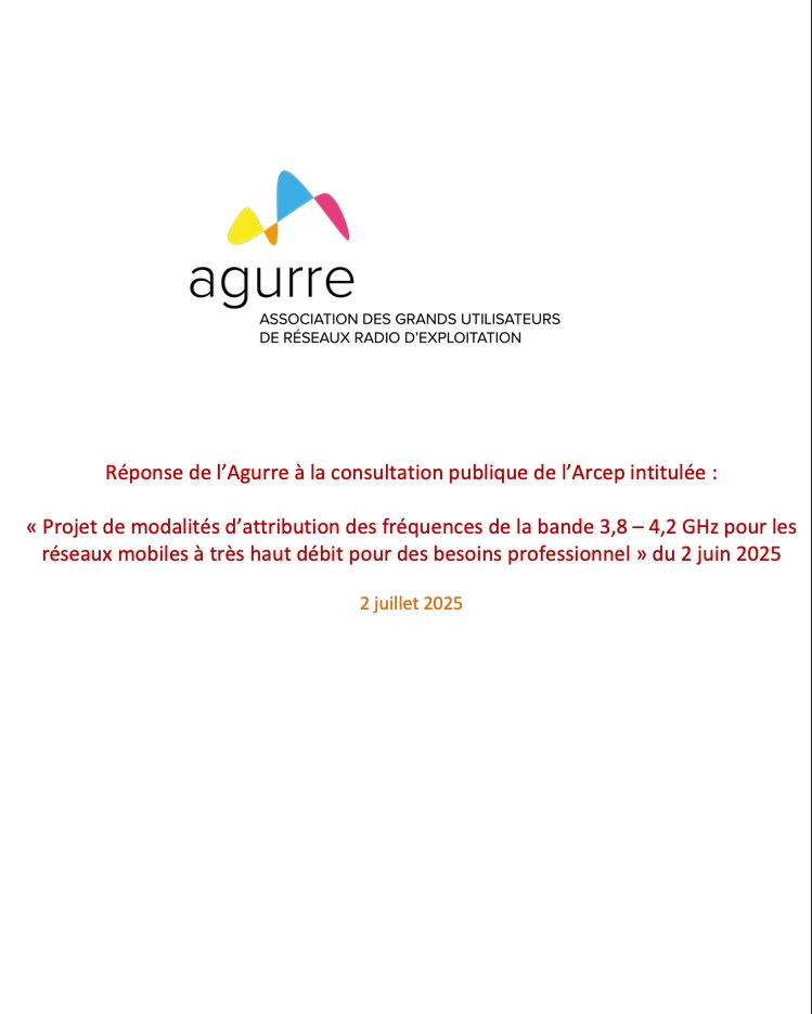 Projet de modalités d’attribution des fréquences de la bande 3,8 – 4,2 GHz pour les réseaux mobiles à très haut débit pour des besoins professionnel
